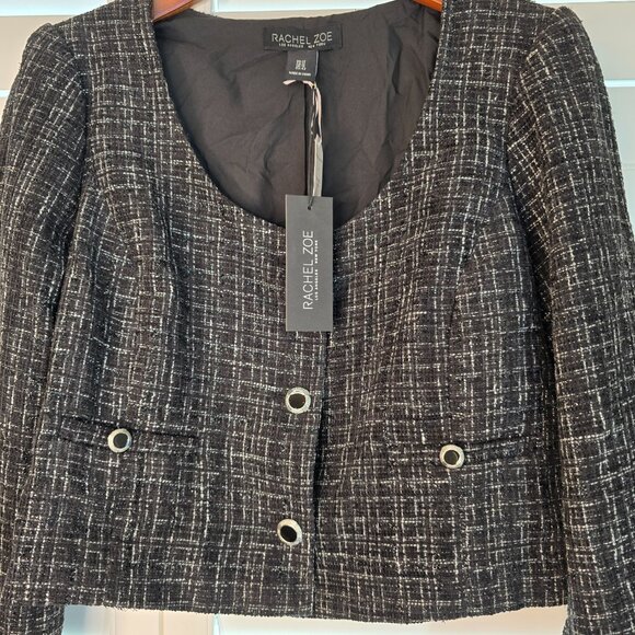 Rachel Zoe Tweed Scoop Neck Blazer Black - Picture 5 of 5